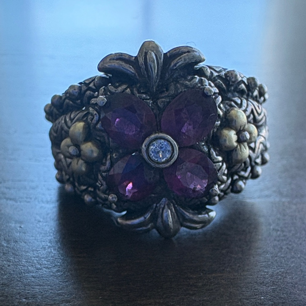 Barbara Bixby Raspberry Garnet w/ 18k Gold on Sterling Silver Ring